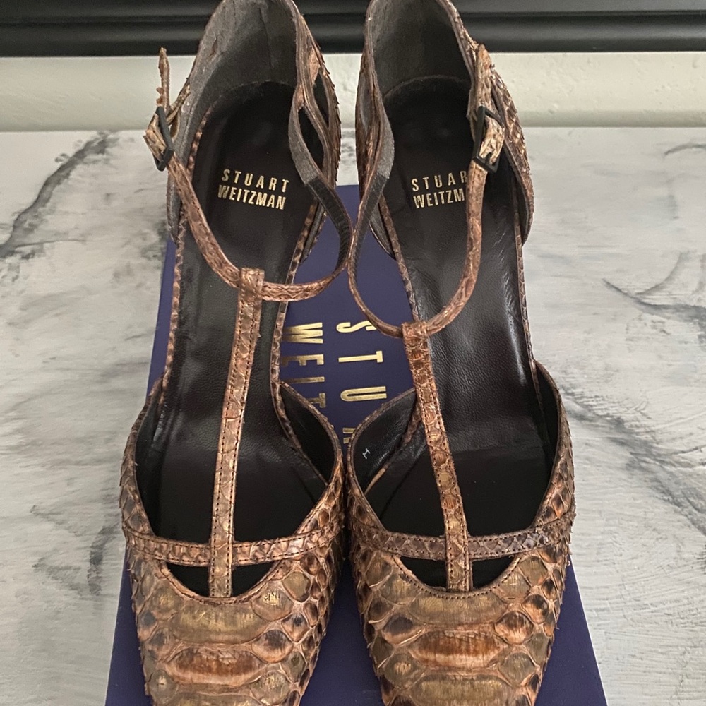 Stuart Weizmann Python Skin Bronze Pumps Size 8 - image 5